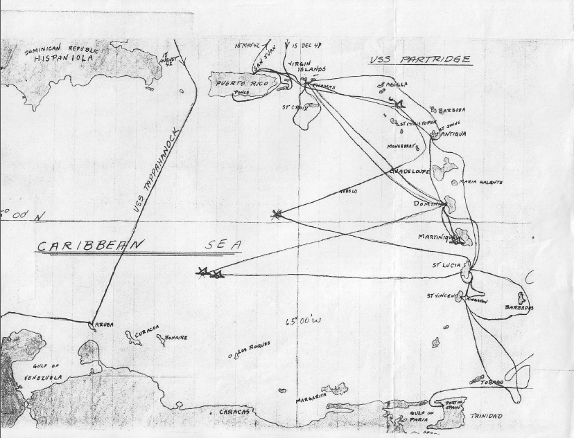 Map of the Partridge Voyage in the Caribbean